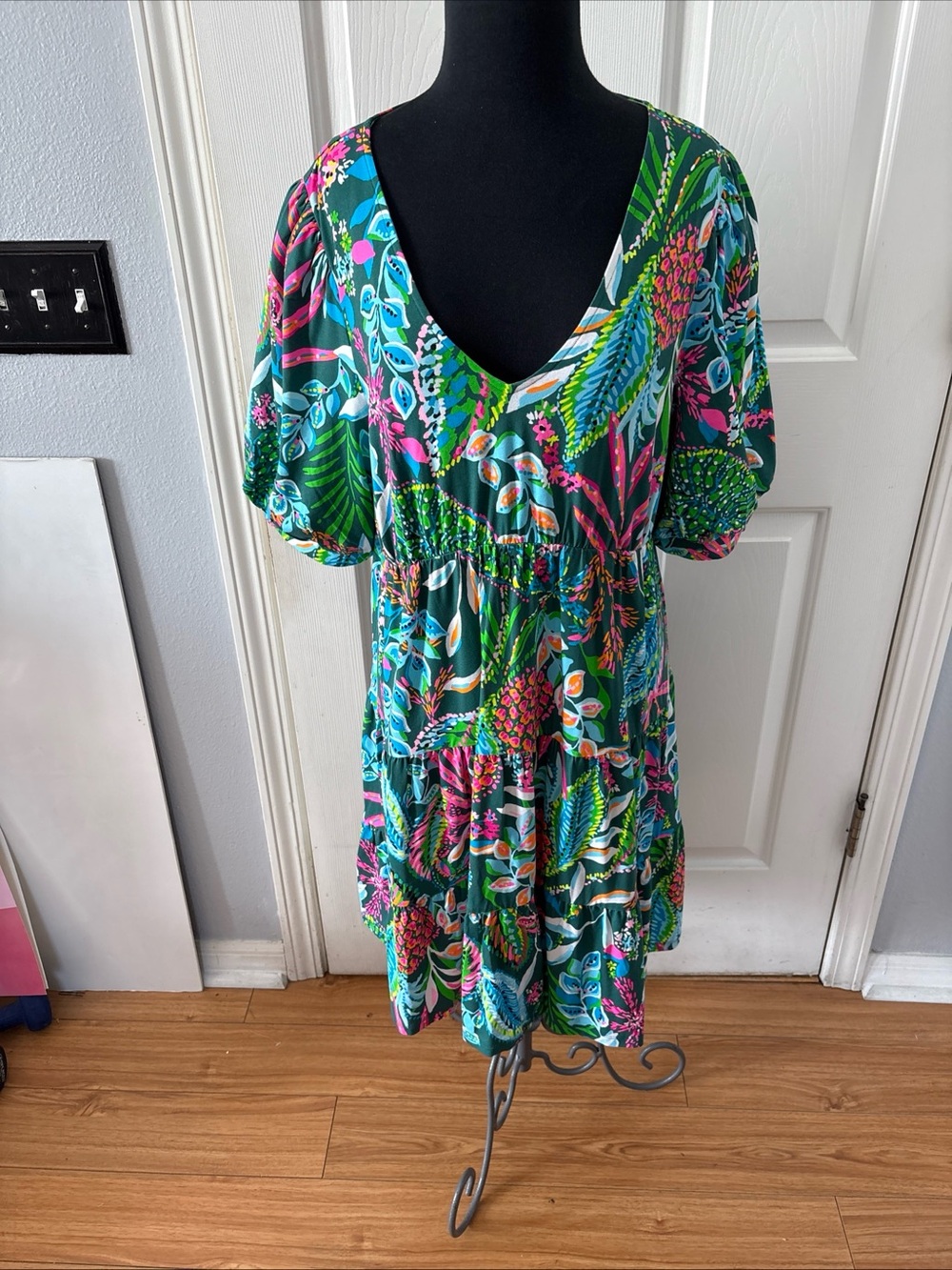 Lilly Pulitzer Chiara Tiered Dress Multi/Green Tropical Sunshine Jungle Size XL